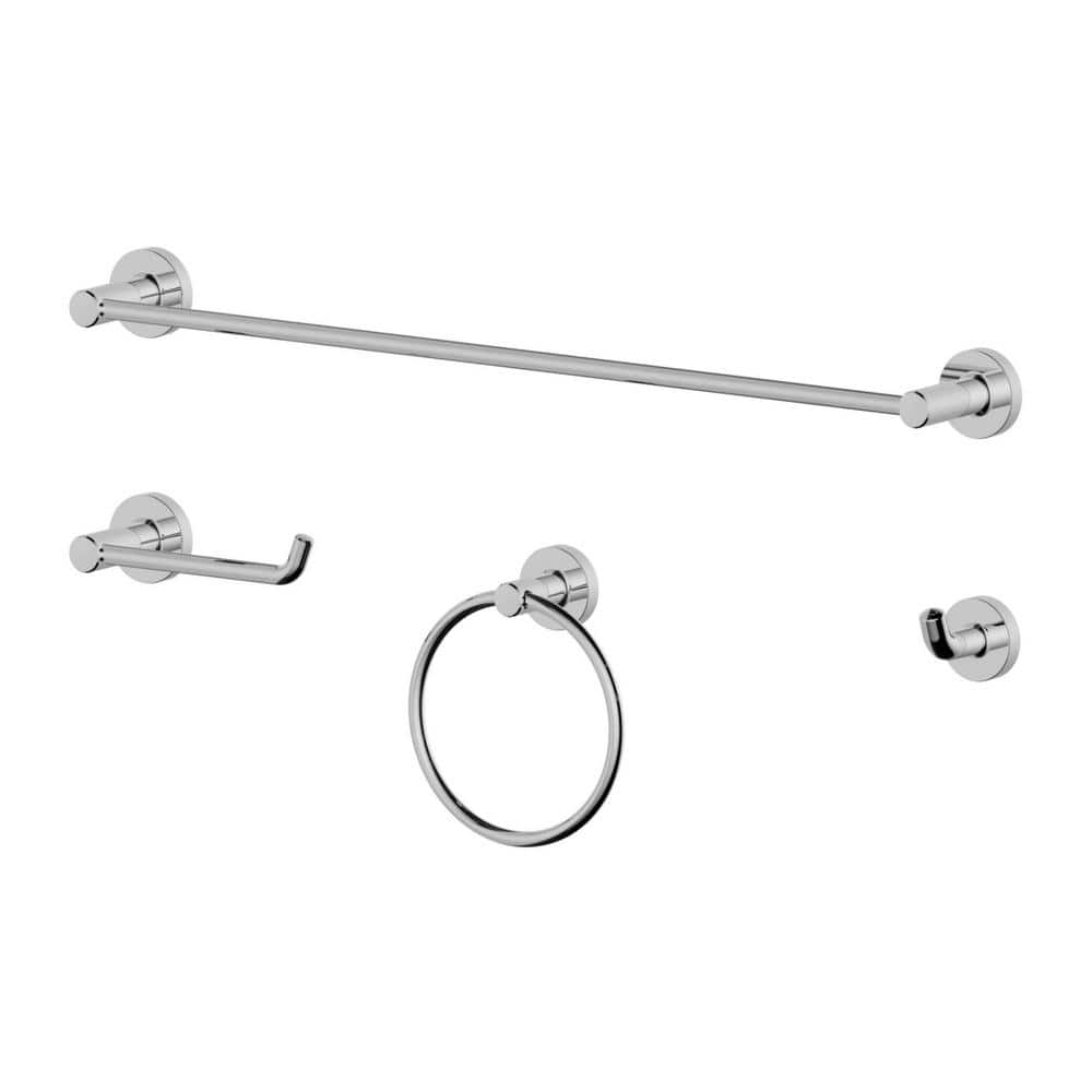 Kree 4-Piece Bath Hardware Set with 24 in. Towel Bar, Towel Ring, Toilet Paper Holder and Robe Hook in Polished Chrome price history on PriceWatchPro
