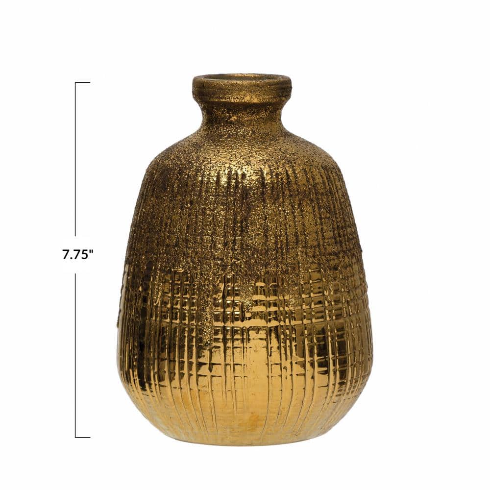 Gold Textured Ceramic Decorative Table Vase, 5.8"