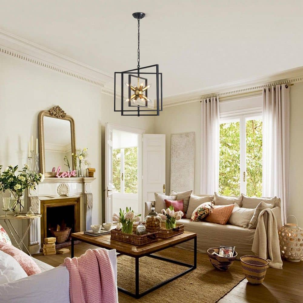 8-Light Black and Gold Farmhouse Satellite Geometric Chandelier Industrial Hanging Pendant Lighting for Living Room price history on PriceWatchPro