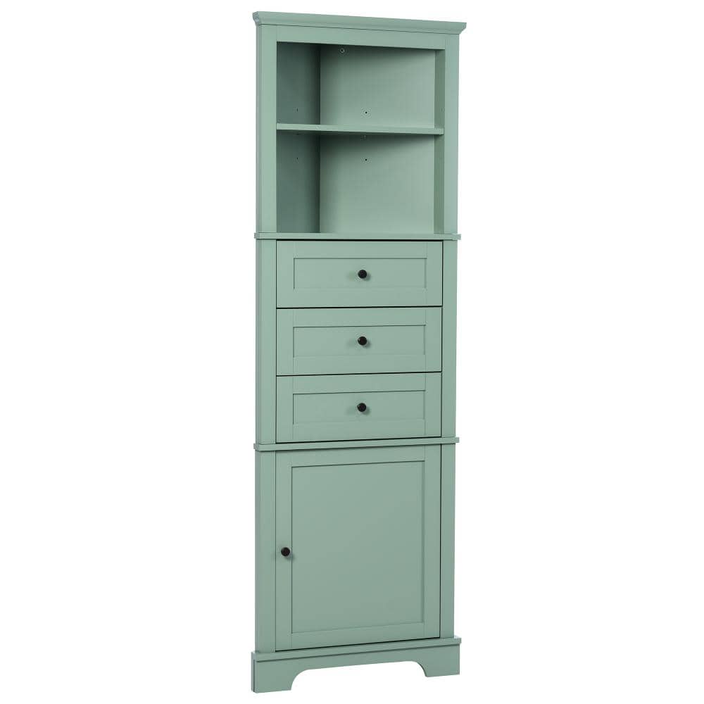 23 in. W x 13 in. D x 69 in. H Black MDF Freestanding Corner Linen Cabinet with 3 Drawers and Adjustable Shelves