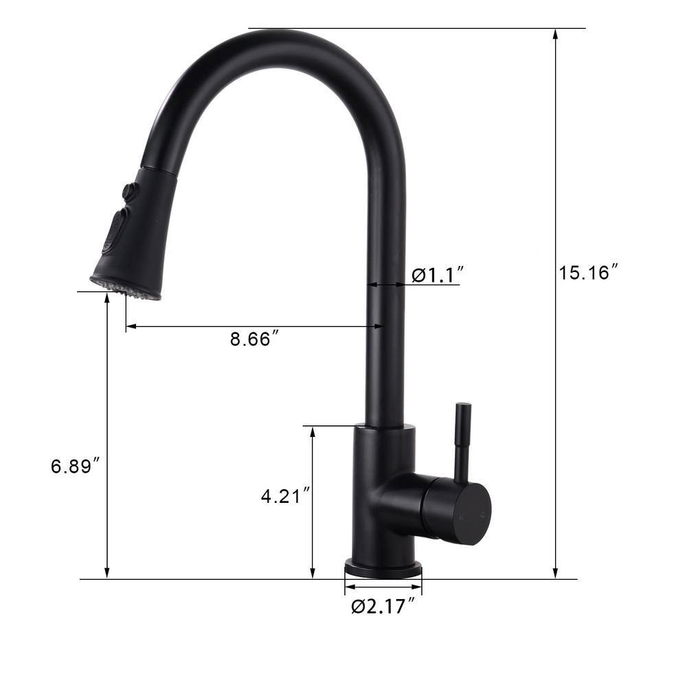 Matte Black Stainless Steel Single-Handle Pull-Down Kitchen Faucet