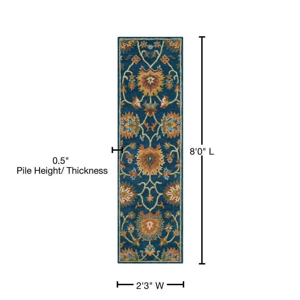 Hand-Tufted Navy and Orange Wool Runner Rug, 2'3" x 8'