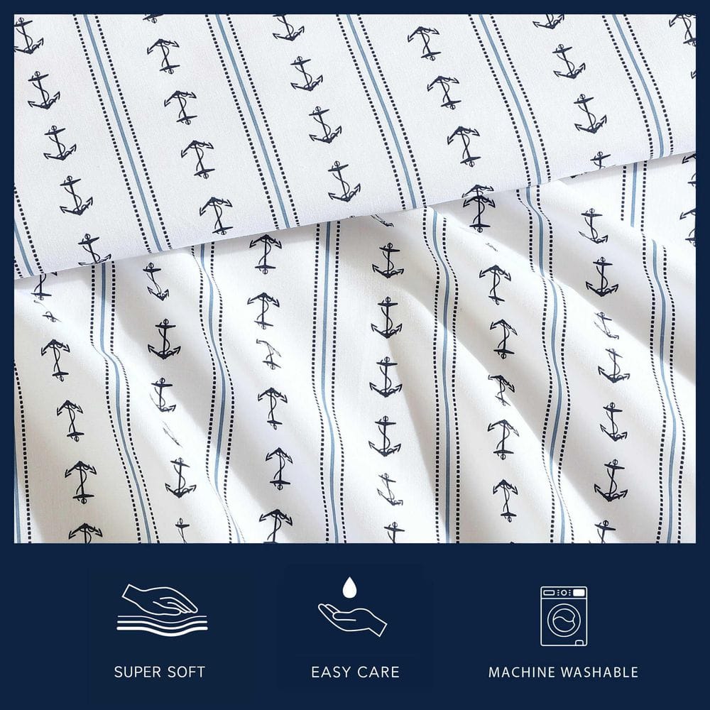Anchor Lines Blue Cotton Percale Queen Sheet Set