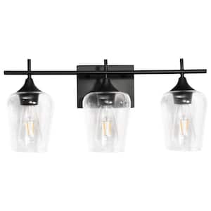 Eastman 20.87 in. 3-Light Black Vanity Light with Clear Glass Shade