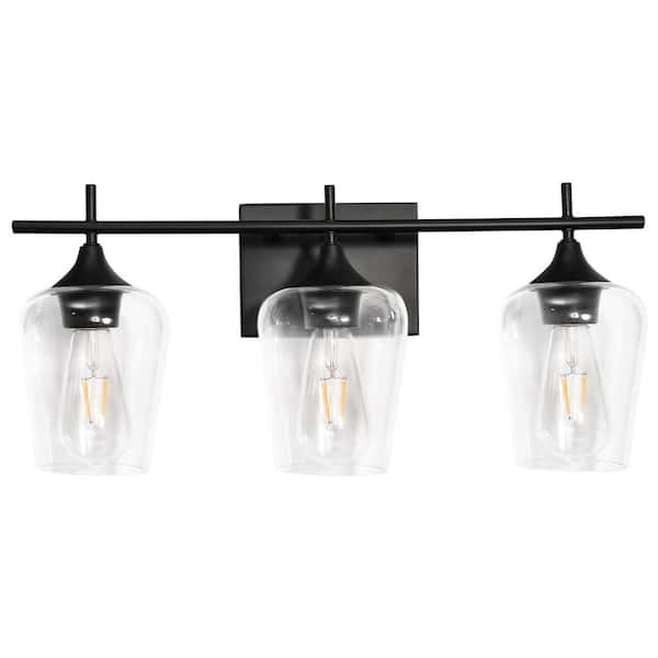 EDISLIVE Eastman 20.87 in. 3-Light Black Vanity Light with Clear Glass Shade