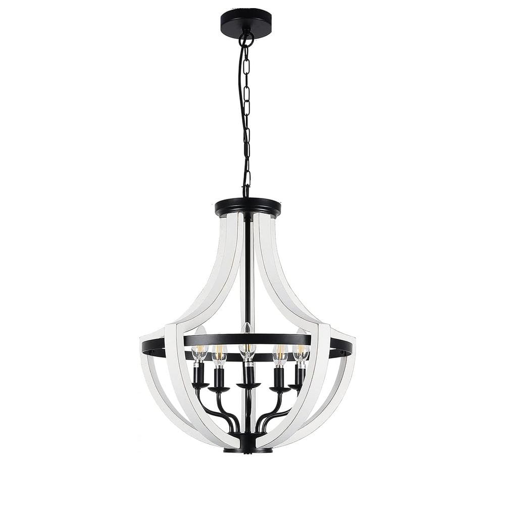 Meridian 5-Lights Integrated LED White Chandelier, 19 in. Farmhouse Light F