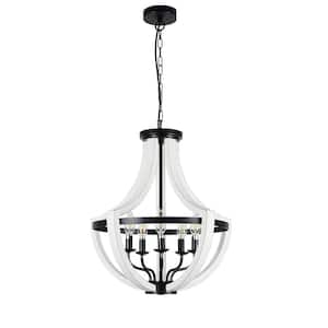 Meridian 5-Lights Integrated LED White Chandelier, 19 in. Farmhouse Light Fixtures Chandelier