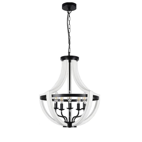 Unbranded Meridian 5-Lights Integrated LED White Chandelier, 19 in. Farmhouse Light Fixtures Chandelier
