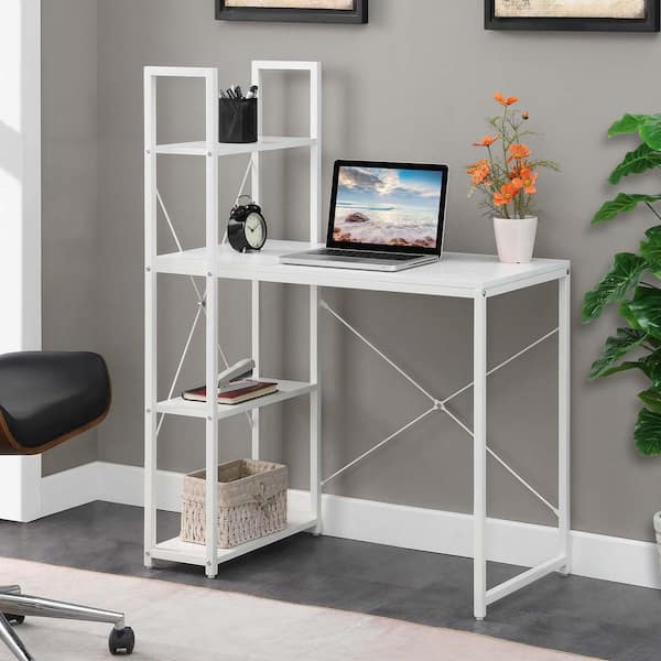 Convenience Concepts Designs2Go 36 in. Rectangle White Particle Board Workstation Writing Desk with Shelves