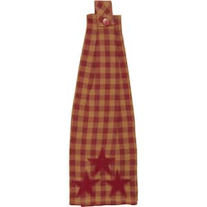 Burgundy Star Red Checkered Button Loop Cotton Kitchen Tea Towel