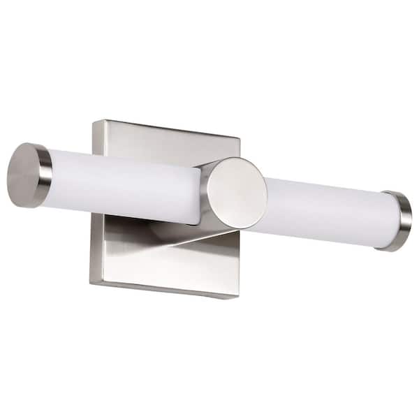 SATCO Bowman 12 in. 1-Light Brushed Nickel Integrated LED Vanity Light with White Acrylic Shade
