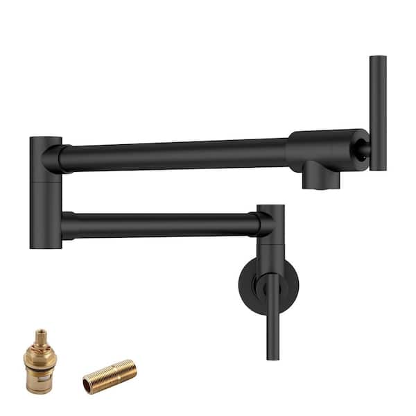 LORDEAR Wall Mounted Pot Filler Faucet with Double-Handle in Matte Black