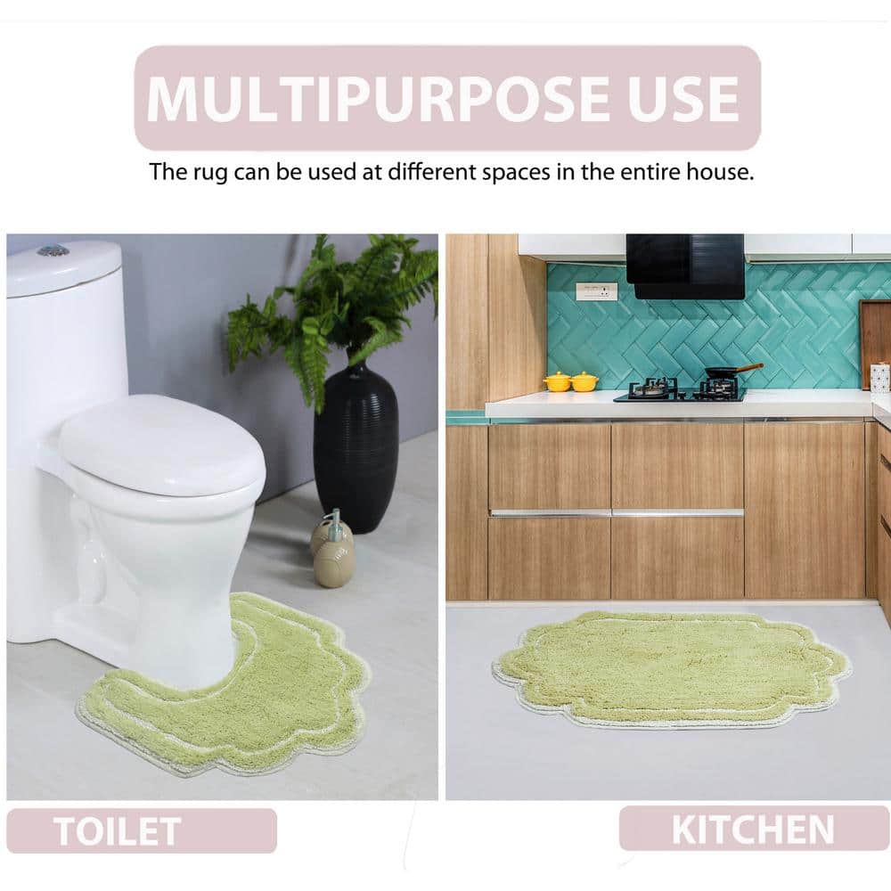 Green Cotton Tufted Bath Rug Set with Non-Slip Backing