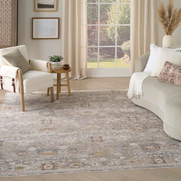 Heirloom Blend Grey 9 ft. x 12 ft. Medallion Traditional Area Rug