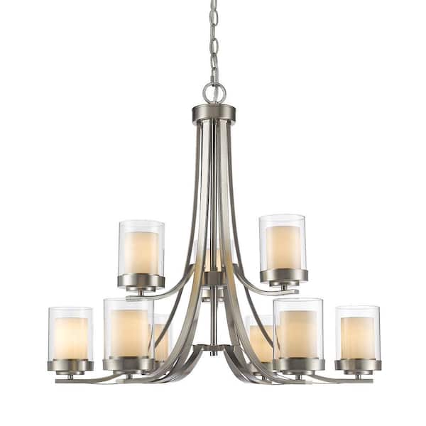 Unbranded Willow 9-Light Brushed Nickel Chandelier with Glass Shade