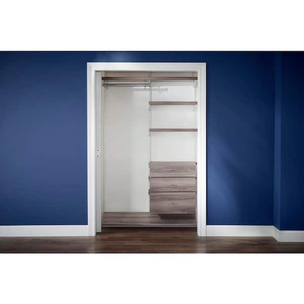 Everbilt Genevieve 4 ft. Gray Adjustable Closet Organizer Long Hanging Rod with 3 Shelves, Shoe Rack, and 3 Drawers