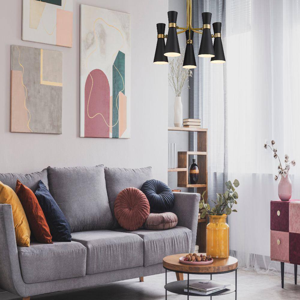 Matte Black and Brass 5-Light Steel Chandelier