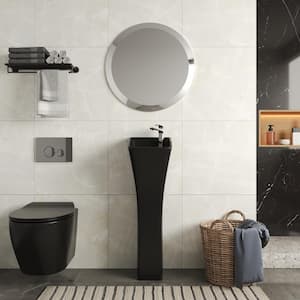 35 in. Tall Ceramic Rectangular Pedestal Bathroom Sink in Black with Single Faucet Hole and Overflow