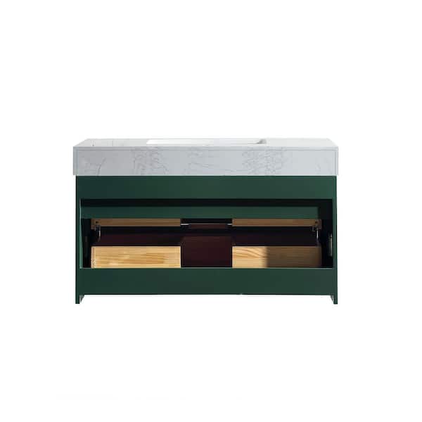 36 in. W x 20.8 in. D x 21.3 in. H Wall Mounted Floating Wood Bath Vanity Cabinet in Green with Ceramic Sink Top