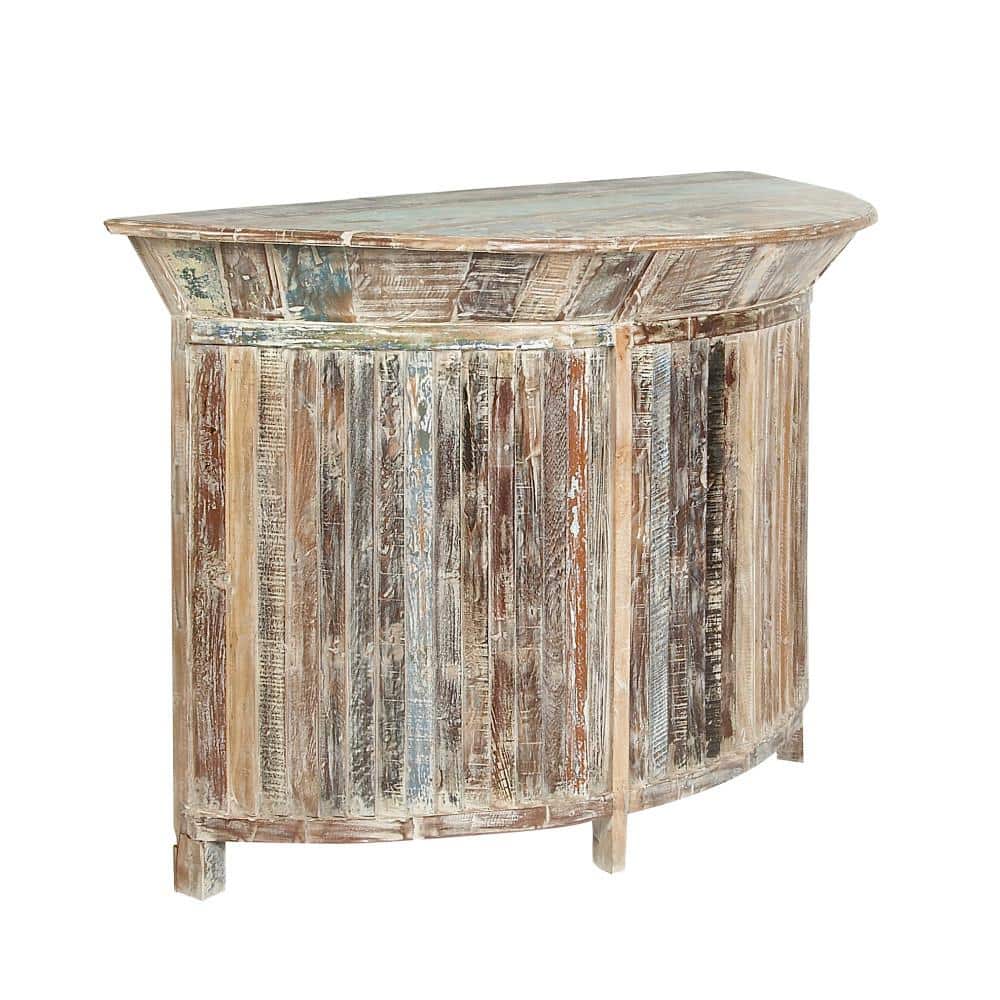 Rustic Brown Reclaimed Wood Semi-Circle Bar with Storage