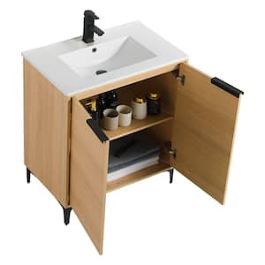 30 in. W x 18.5 in. D x 35.25 in. H Single sink Bath Vanity in Yellow with Black Hardware and White Ceramic Sink top