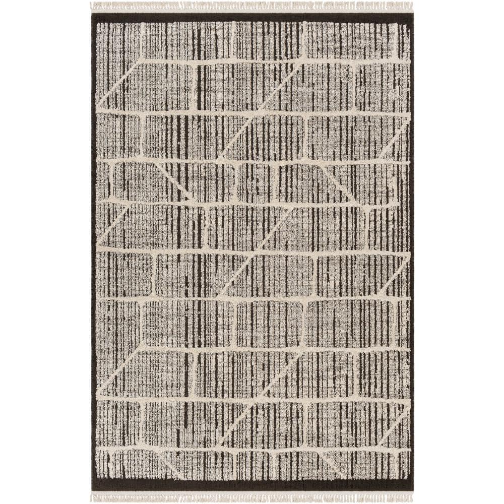 Berlin 31732 Black and Ivory Boho-Industrial Area Rug, 5'2" x 7'