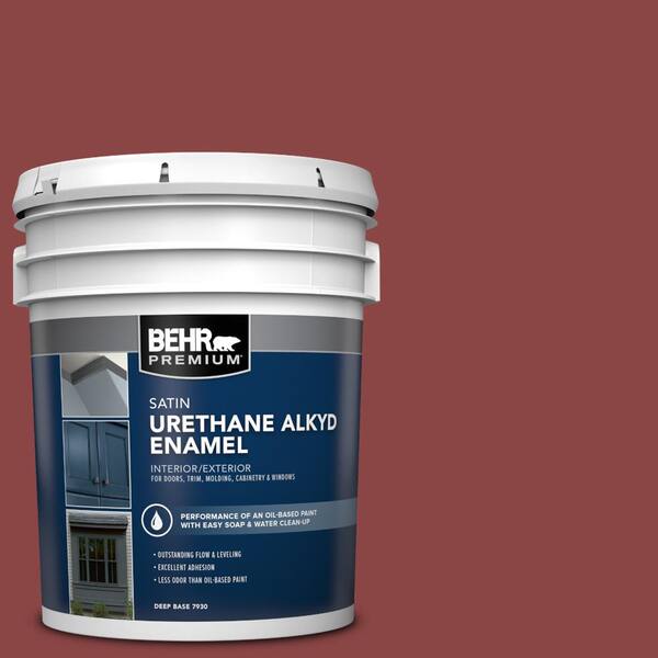 BEHR PREMIUM 5 gal. #PPU1-10 Forbidden Red Urethane Alkyd Satin Enamel ...