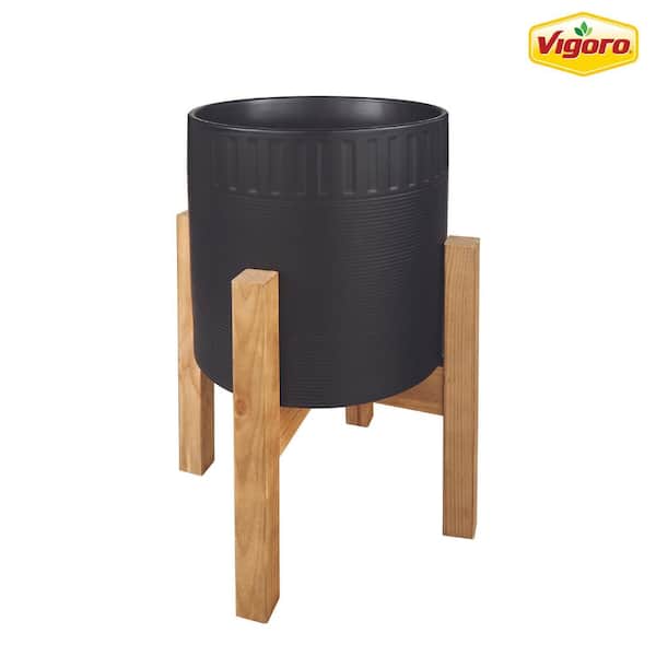 Vigoro 10 in. Clementine Medium Black Ceramic Planter (10 in