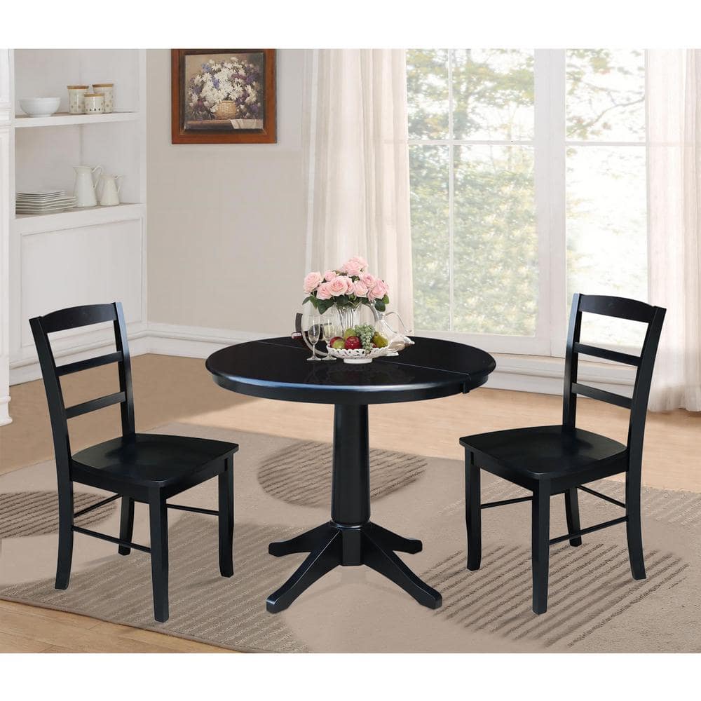 Black Round Solid Wood Pedestal Dining Table