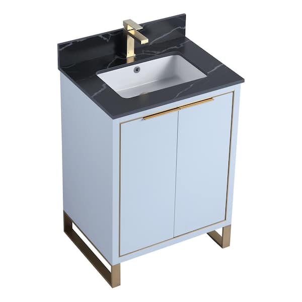 FINE FIXTURES Opulence 24 in. W x 18 in. D x 33.5 in. H Bath Vanity in Pastel Blue with Black Marble Single sink Top