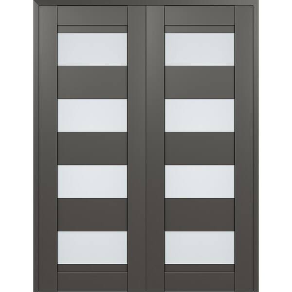 Belldinni Della 48 in. x 84 in. Both Active 4-Lite Frosted Glass Gray Matte Composite Double Prehung French Interior Door