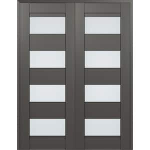 Della 48 in. x 96 in. Both Active 4-Lite Frosted Glass Gray Matte Composite Double Prehung Interior Door