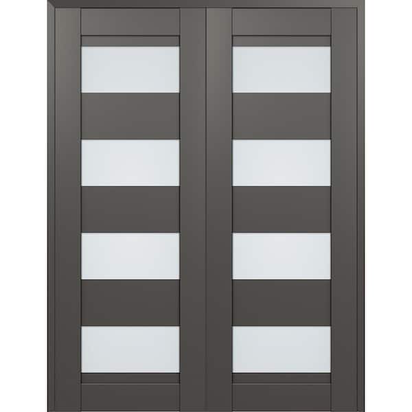Belldinni Della 48 in. x 96 in. Both Active 4-Lite Frosted Glass Gray Matte Composite Double Prehung Interior Door