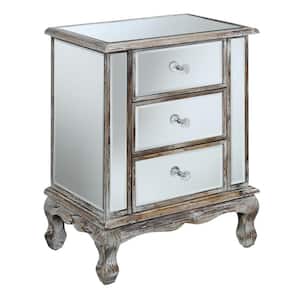 Gold Coast Vineyard 12 in. Weathered White Standard Rectangular Mirrored End Table with 3-Drawers