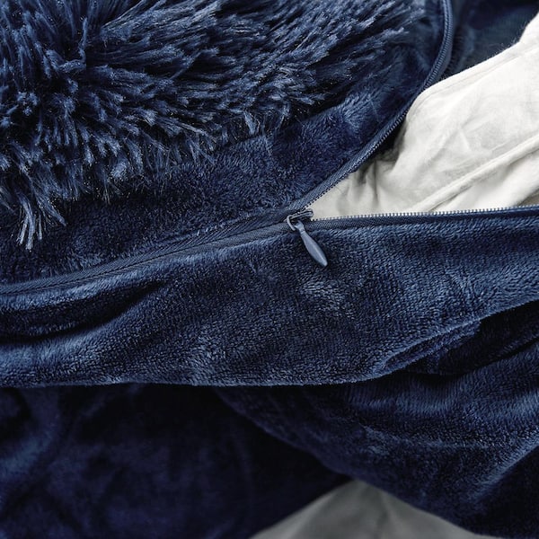 JML 5-Piece Microfiber Navy King Size Fluffy Duvet Cover Set