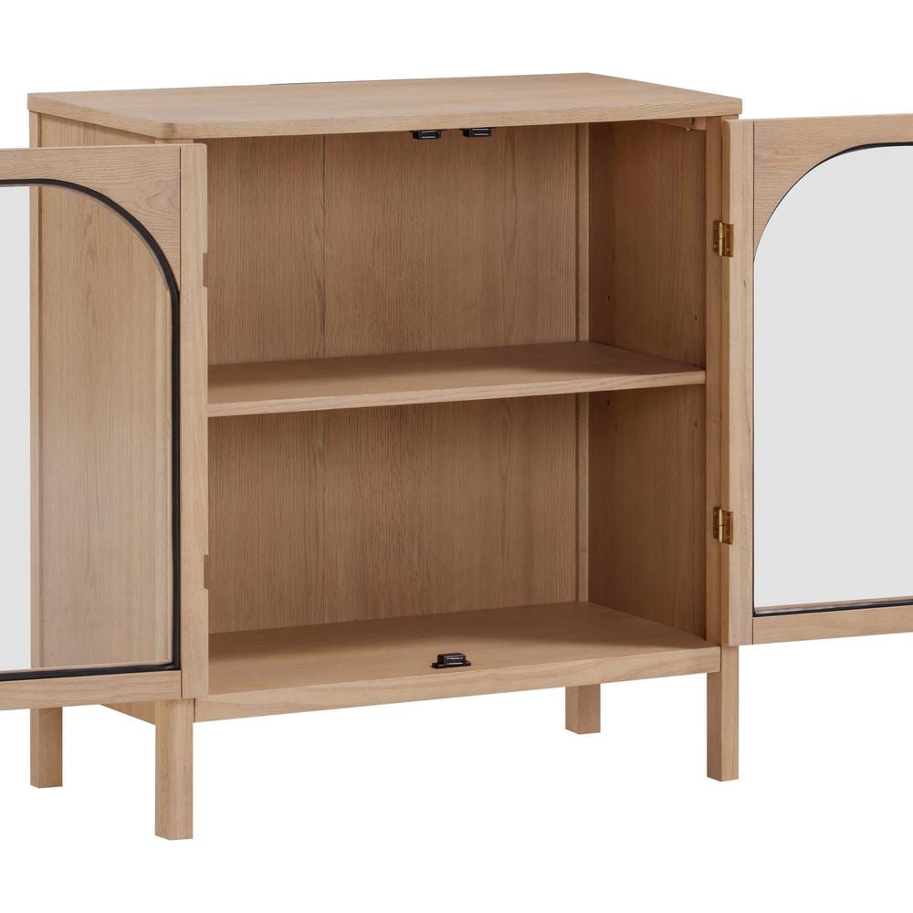 Raw Oak Modern Farmhouse Sideboard Buffet with Glass Doors