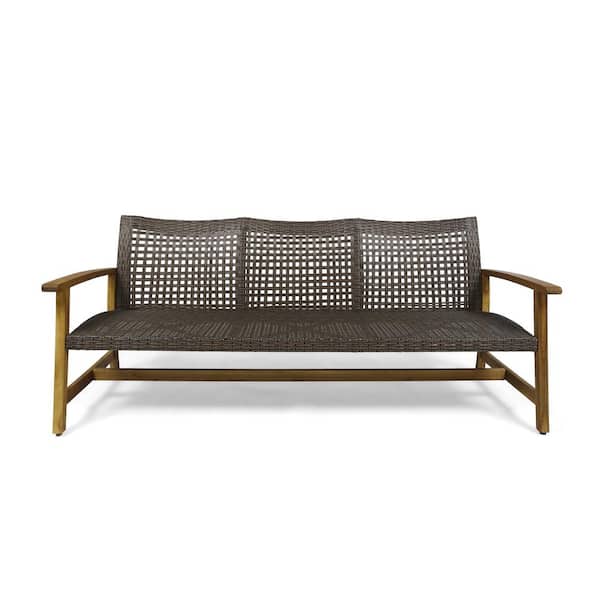 Unbranded Acacia Wood wicker outdoor three-seater Bench simple and elegant suitable for courtyard poolside terrace brown