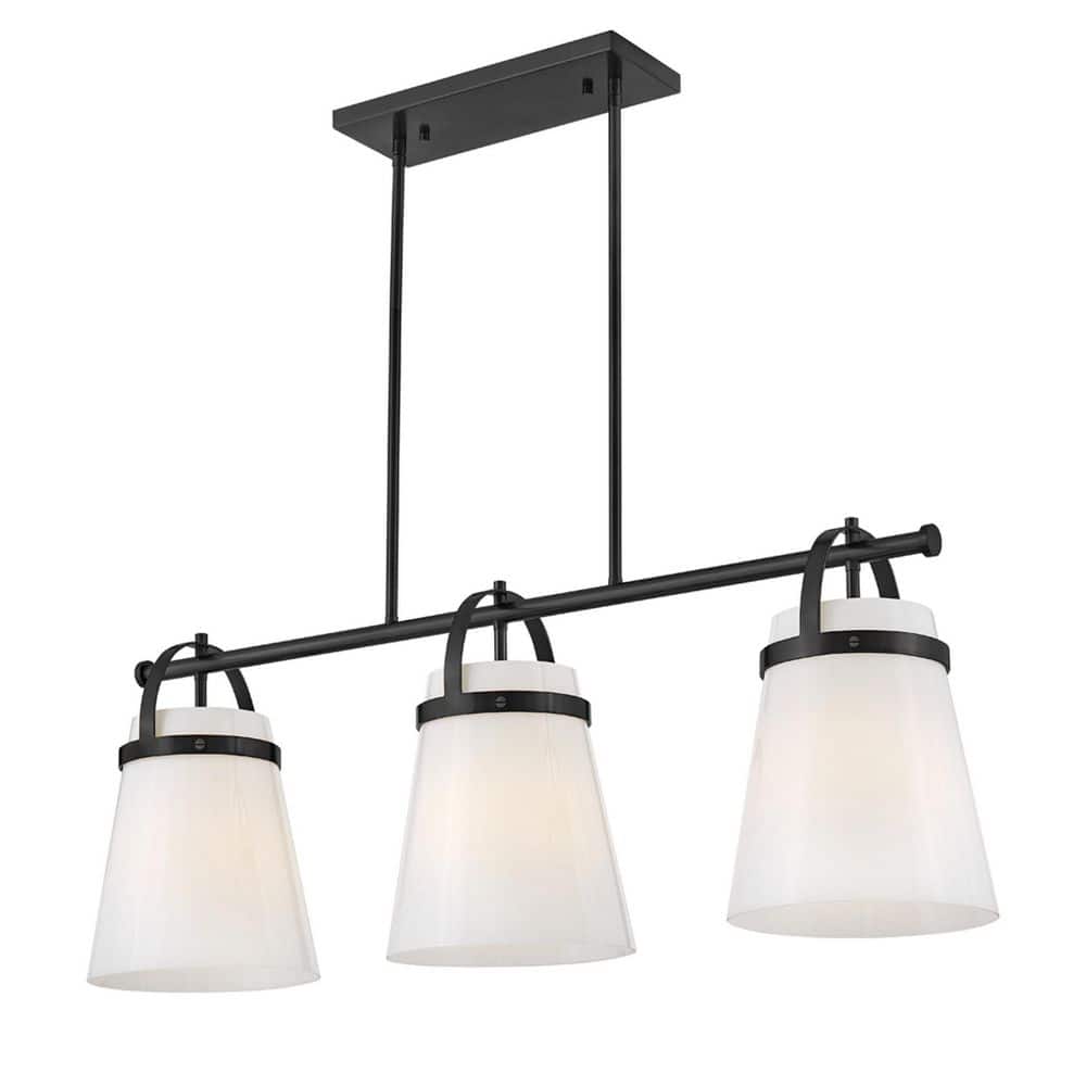 Tori Black 3-Light Linear Chandelier with Opal Glass Shades