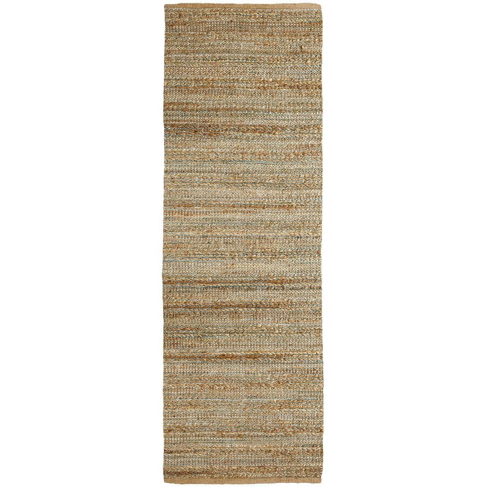 Natural Jute and Chenille Handwoven  Tan/Teal/Gray 2 ft. 6 in. x 7 ft. 9 in