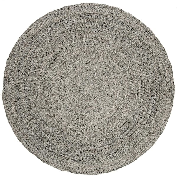 Braided Ivory/Steel Gray 10 ft. x 10 ft. Round Solid Area Rug