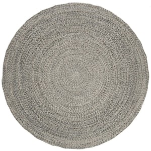 Braided Ivory/Steel Gray 6 ft. x 6 ft. Round Solid Area Rug