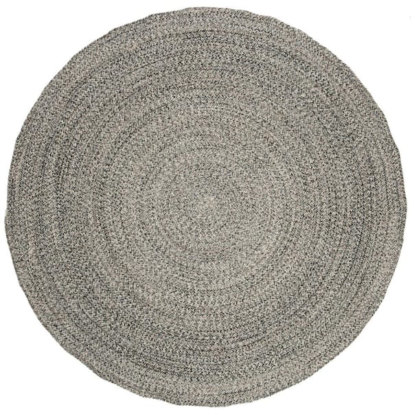 SAFAVIEH Braided Ivory/Steel Gray 7 ft. x 7 ft. Round Solid Area