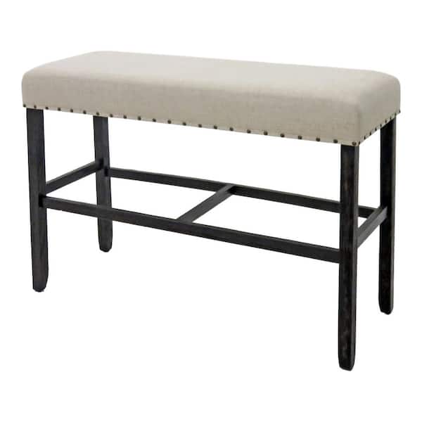 Anthus Ivory and Black Padded Counter Height Bench With Nailhead Trim (25 in. H x 44 in. W x 16 in. D)