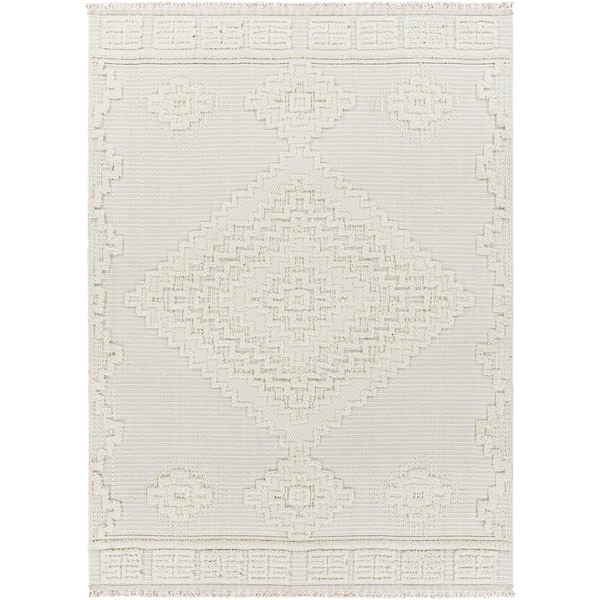 Livabliss Zaragoza White 6 ft. 6 in. x 9 ft. Bohemian Global Polyester Area Rug