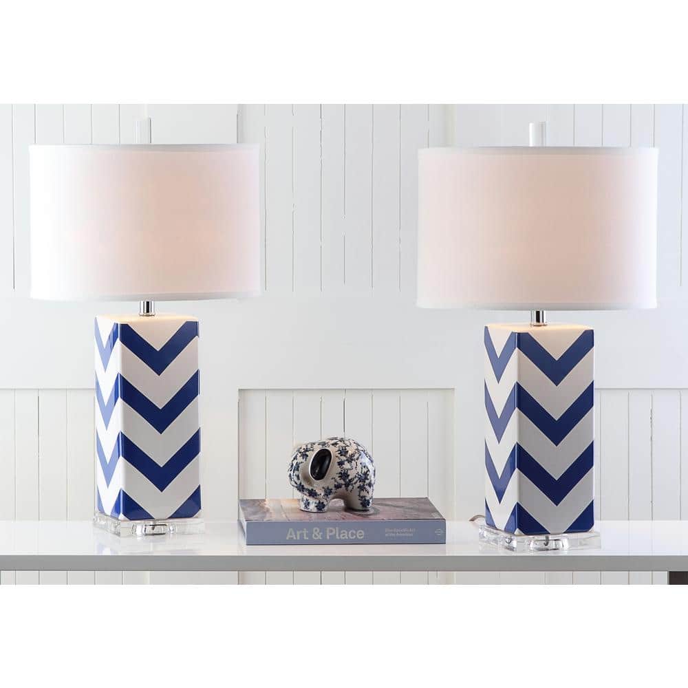 Chevron 27 in. Navy Stripe Table Lamp with White Shade (Set of 2) price history on PriceWatchPro