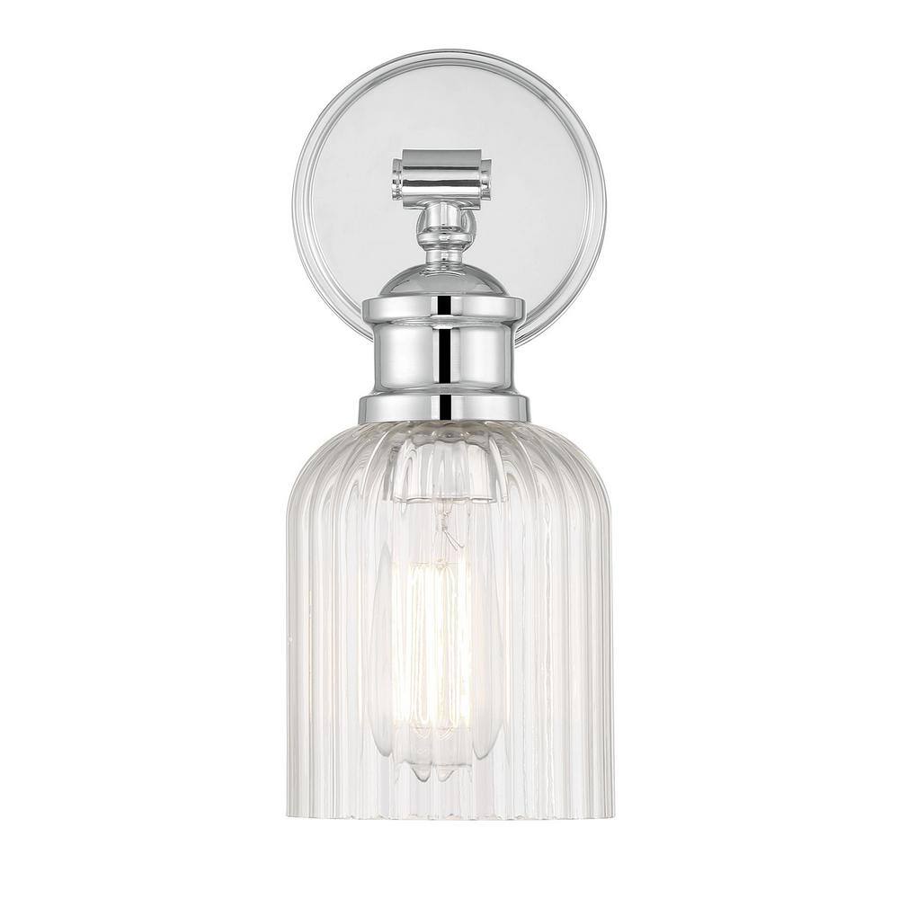 Chrome Ribbed Glass Shade 1-Light Wall Sconce