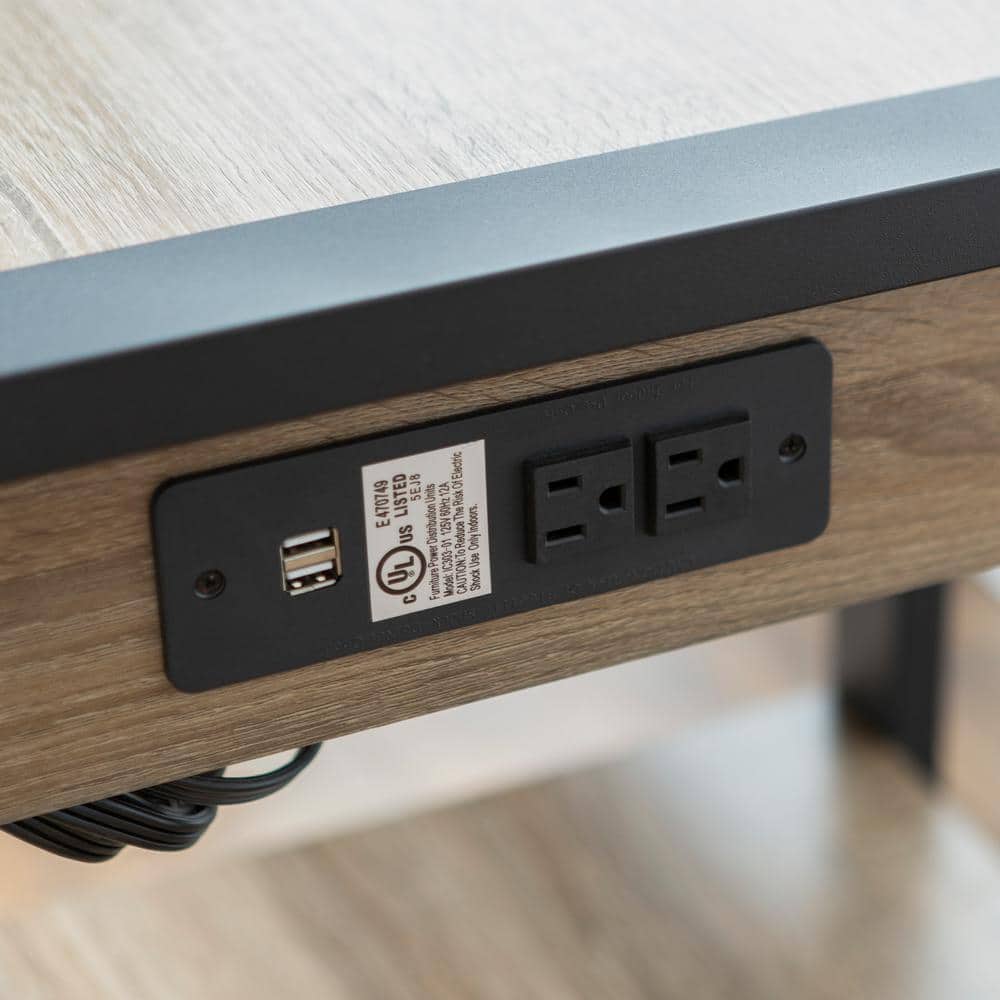 Walker Edison 60" Industrial Desk with USB Port, Driftwood Finish