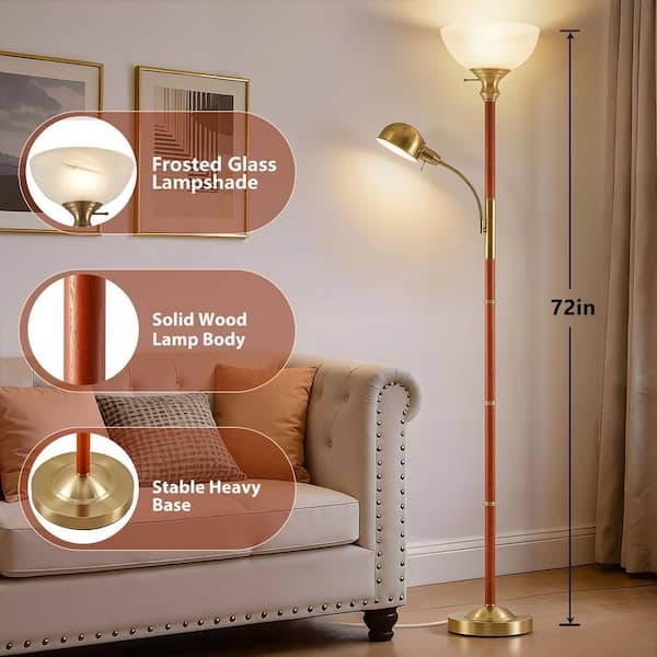 NatySwan 72 in. Wood Gold Torchiere Floor Lamps Standing Lamp with