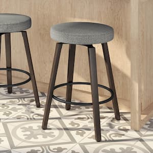 Walden 26 in. Silver Grey Polyester/Black Metal Swivel Counter Stool