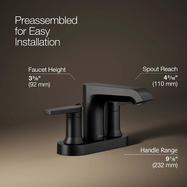 KOHLER Hint Double Handle 4 in. Centerset Bathroom Faucet in Matte Black